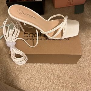 croc strappy LACE UP white heels from BOOHOO